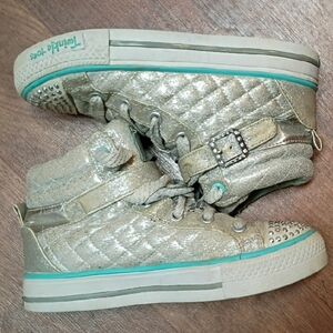 Skechers Glittery Gold and Teal Kids Sneakers